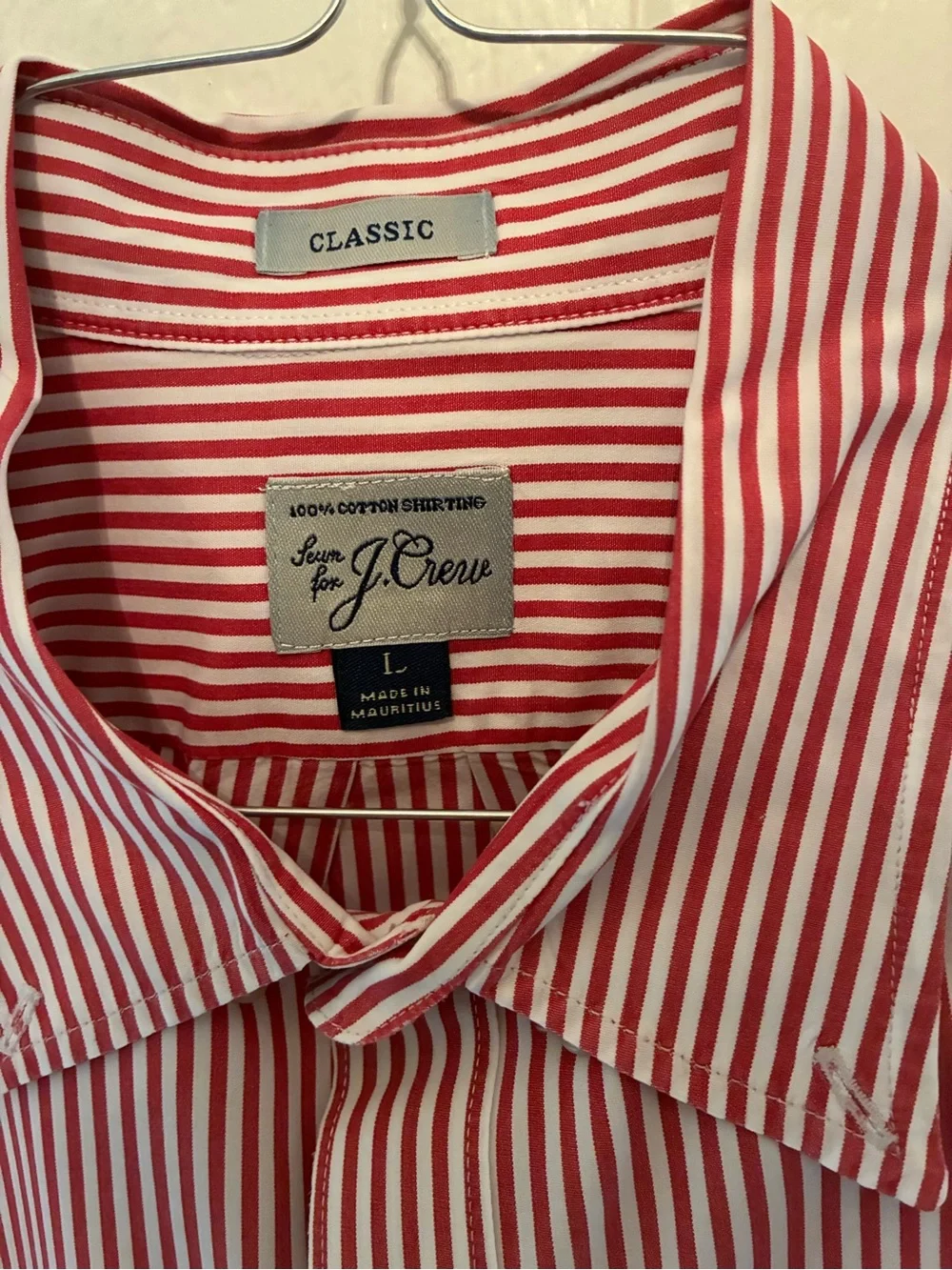 J. Crew Mens Red Stripe Men’s Dress Shirt. Classic Fit. Size Large.
